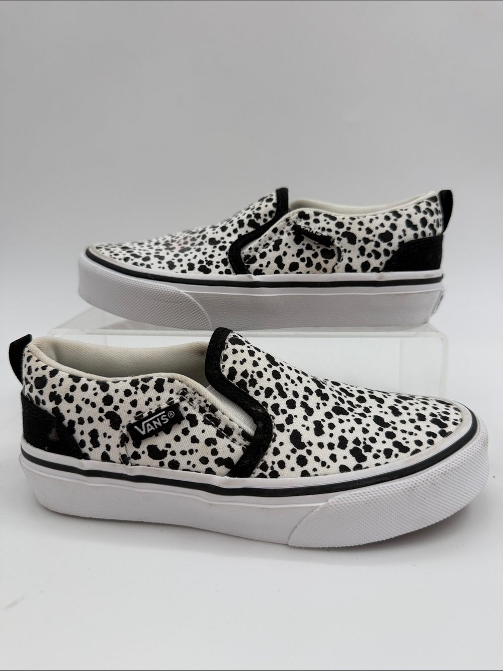 Vans Asher Slip-On Kids' Sneakers US Missy Size 12.0 Dalmatian Black/White